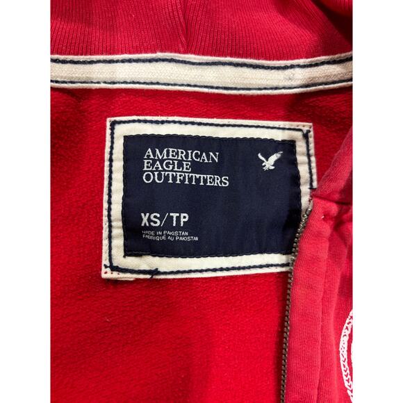 American Eagle Outfitters Red Full Zip Hoodie XS Embroidered Crest Logo AE 1977 - Picture 3 of 9
